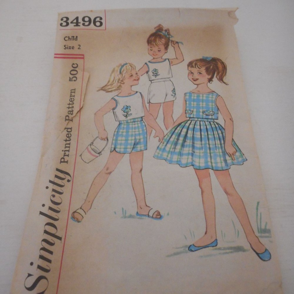 Vintage 1950s Simplicity Sz 2 girls 3496 pattern